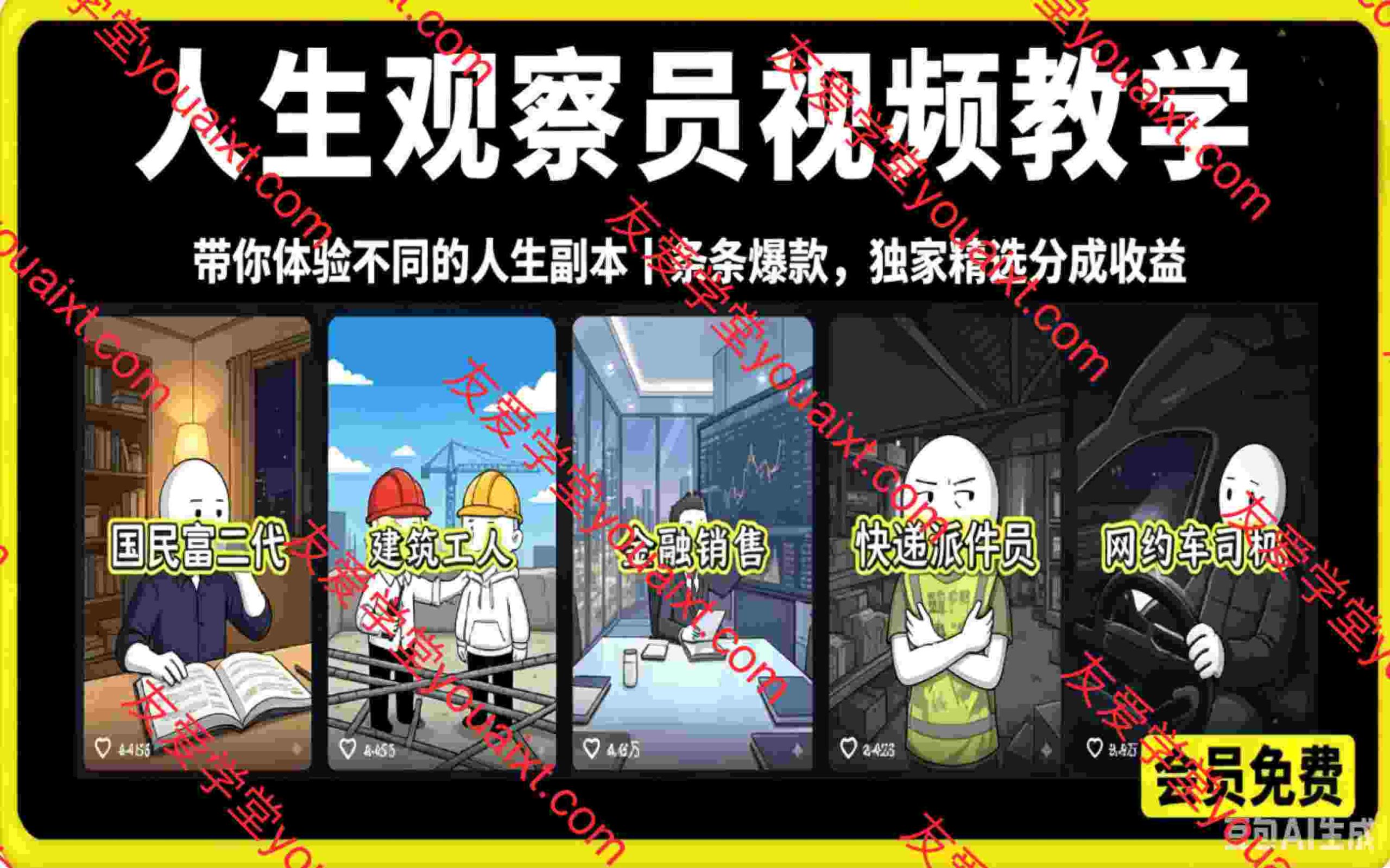 人生观察员视频教学，接商单广告，独家精选分成收益