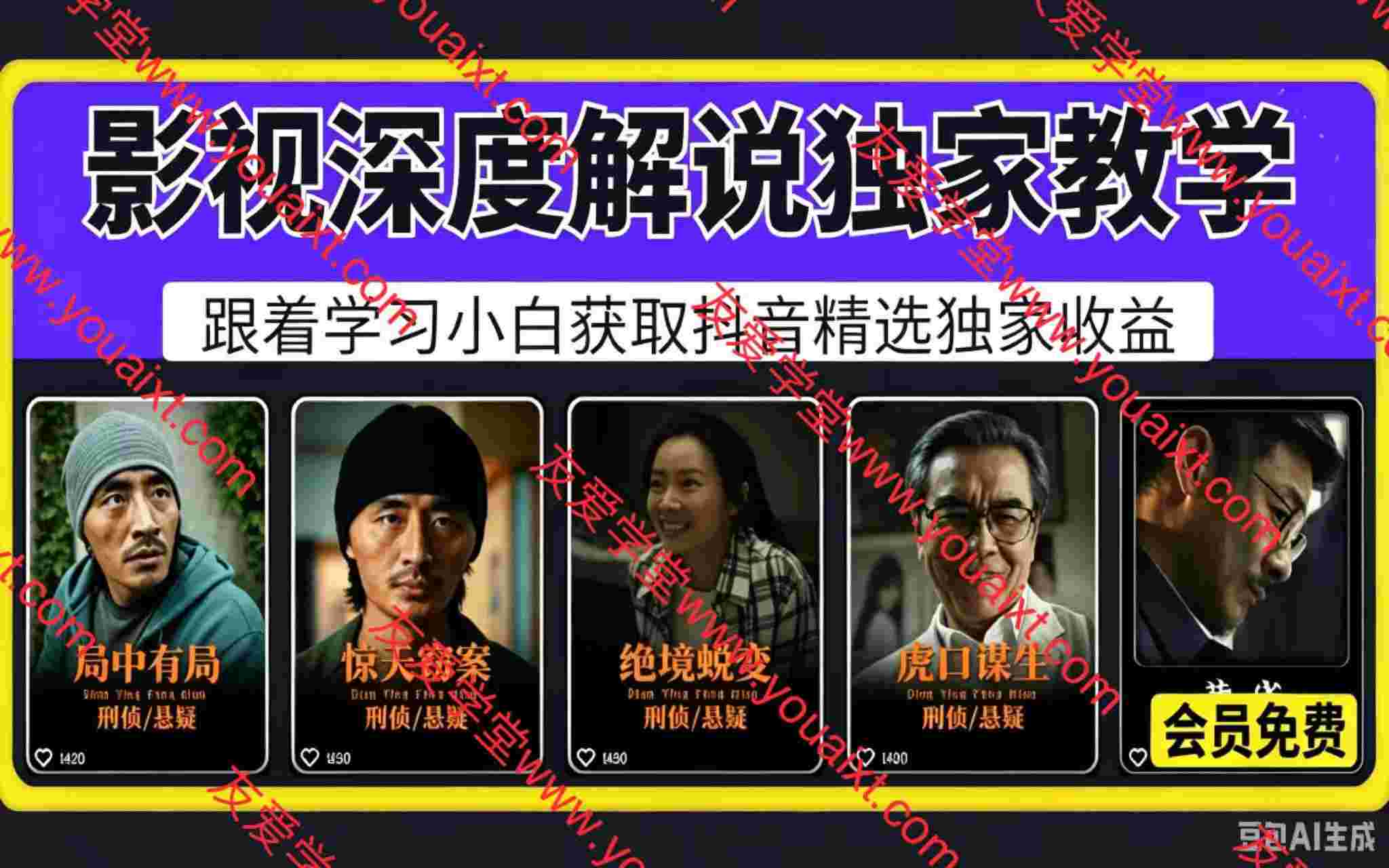 影视深度解说独家教学,跟着学习小白获取抖音精选独家收益,可做矩阵多账号收益