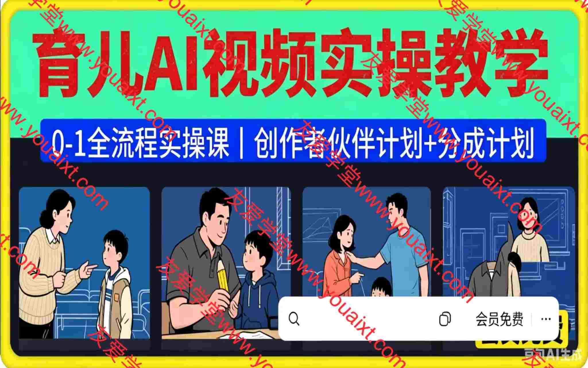 育儿AI视频0-1全流程实操教学，伙伴计划+分成计划+商单收徒等多种收益，日入300+