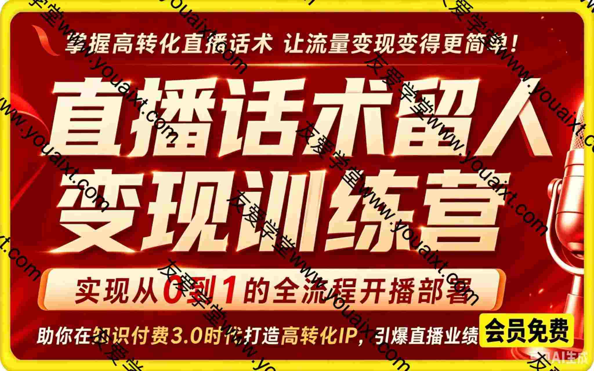 直播话术留人变现训练营,实现从0到1的全流程开播部署,助你在知识付费3.0时代打造高转化IP,引爆直播间业绩