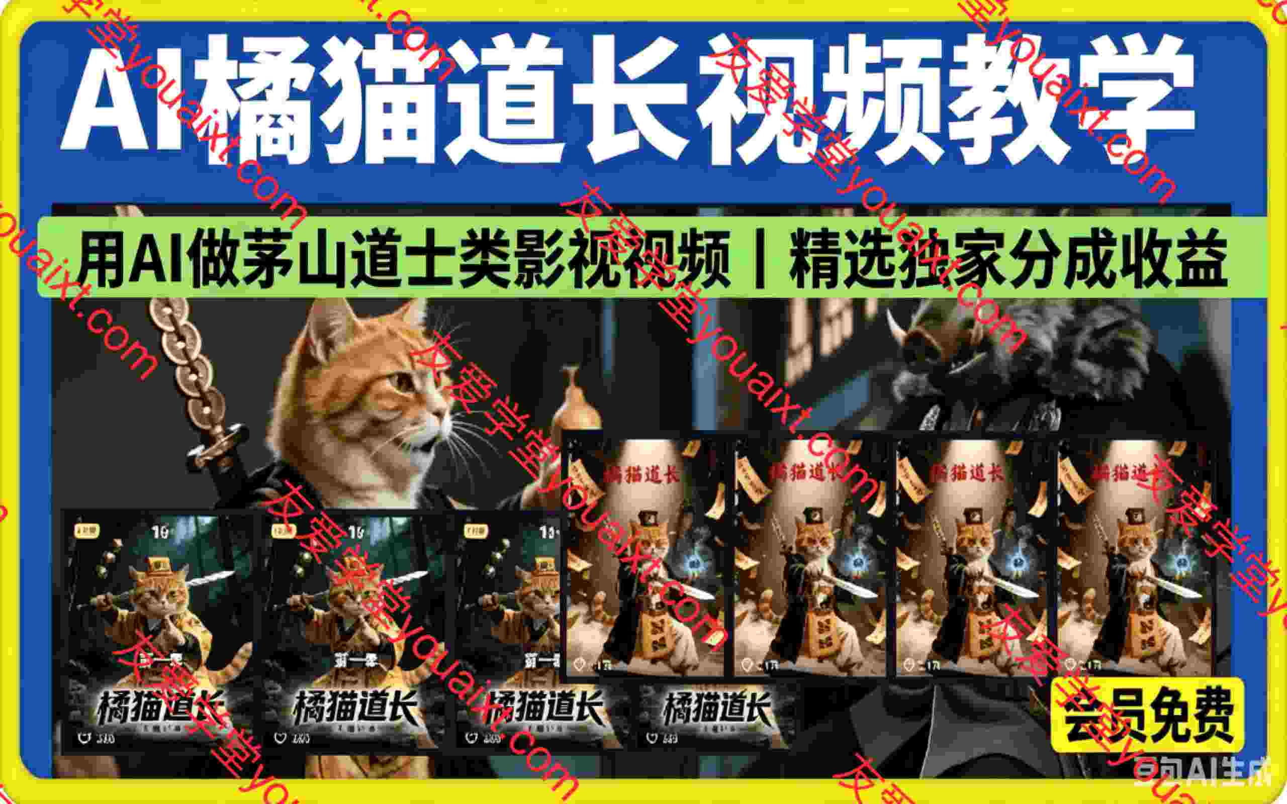 AI 橘猫道长|零基础做茅山道士影视短剧,独家精选躺赚分成