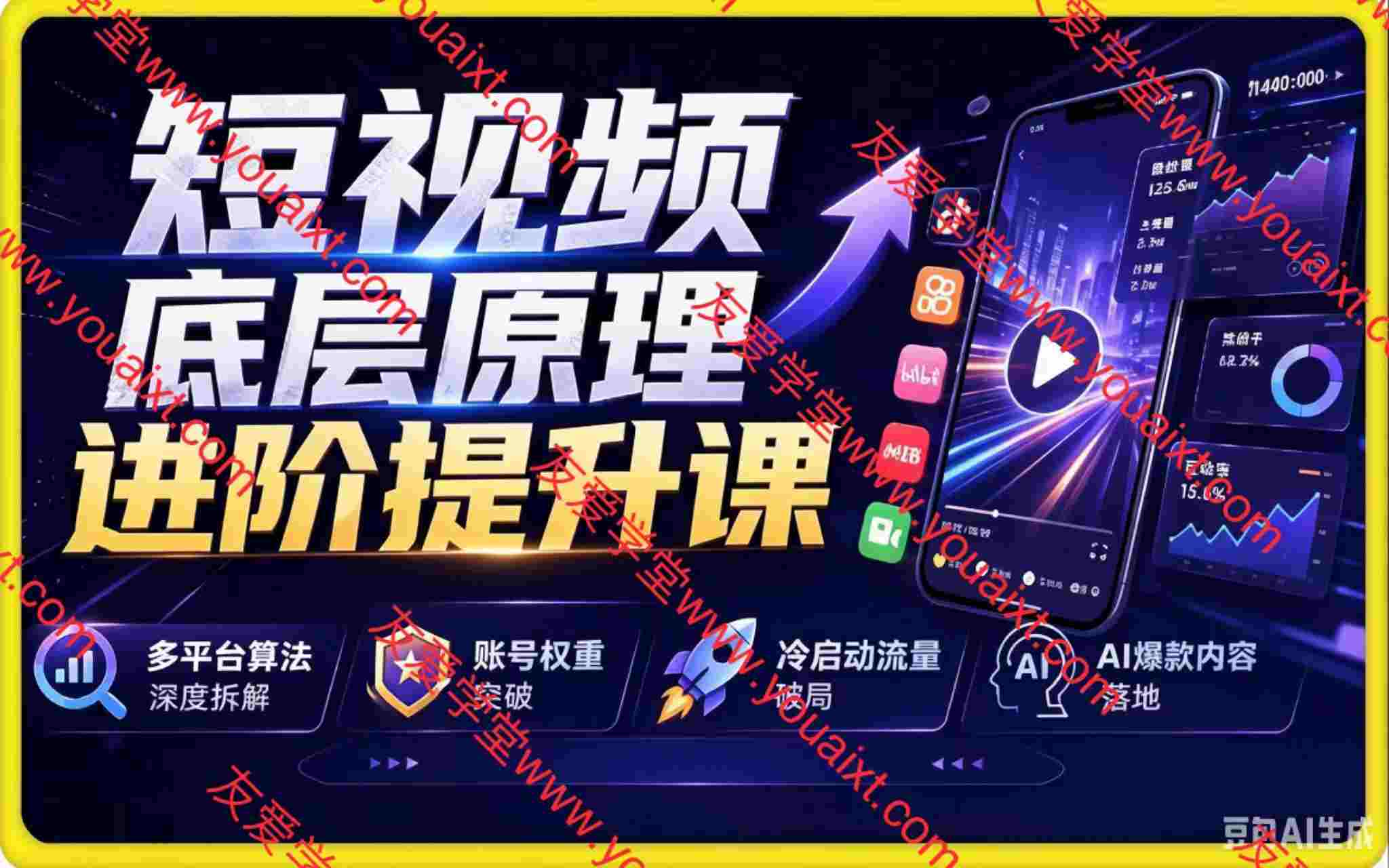 短视频底层原理进阶提升课|多平台算法深度拆解、账号权重突破、冷启动流量破局、AI爆款内容落地与全域账号运营实战教程