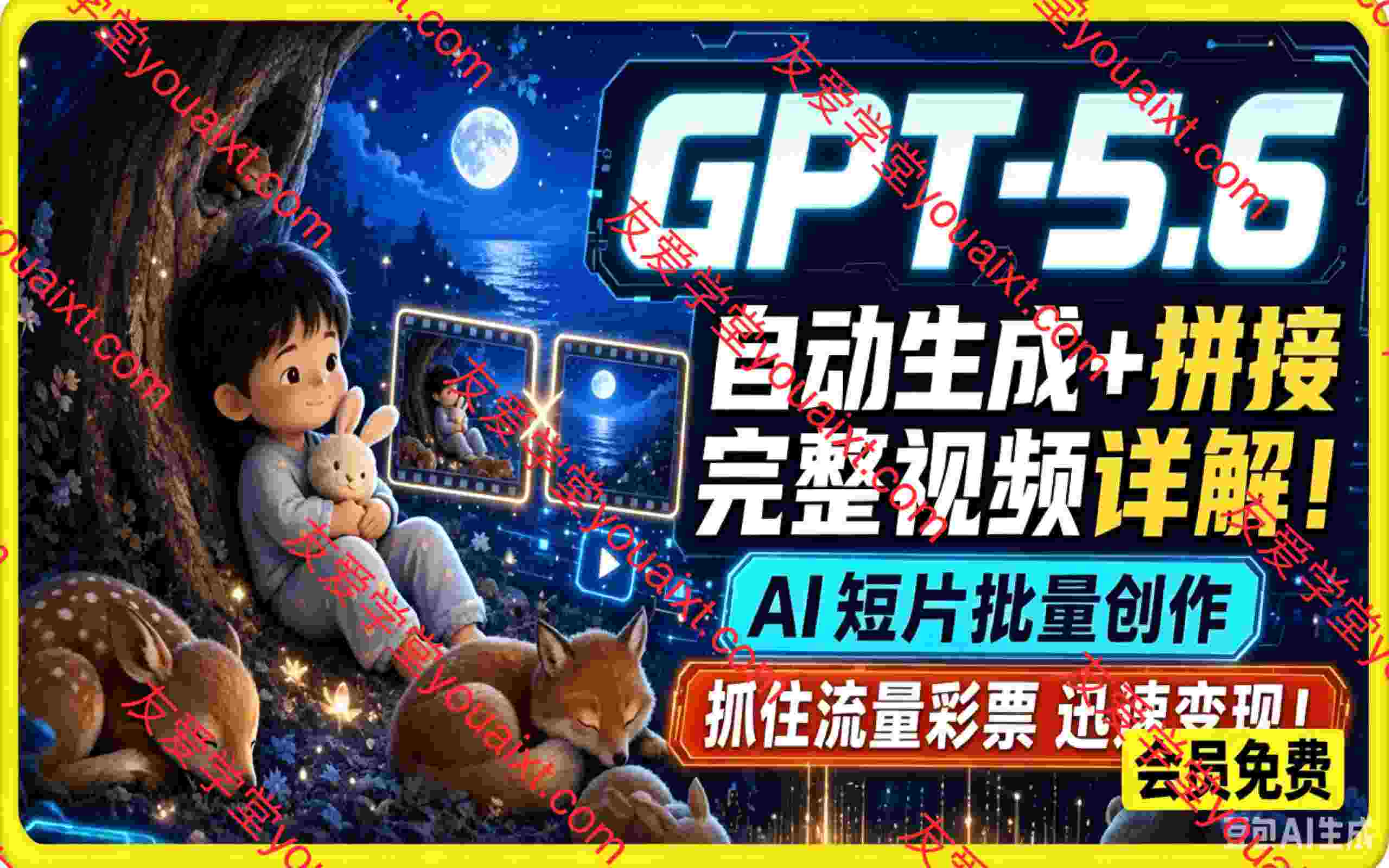 GPT-5.6自动生成＋拼接完整视频详解！AI短片批量创作，抓住流量彩票迅速变现！+
