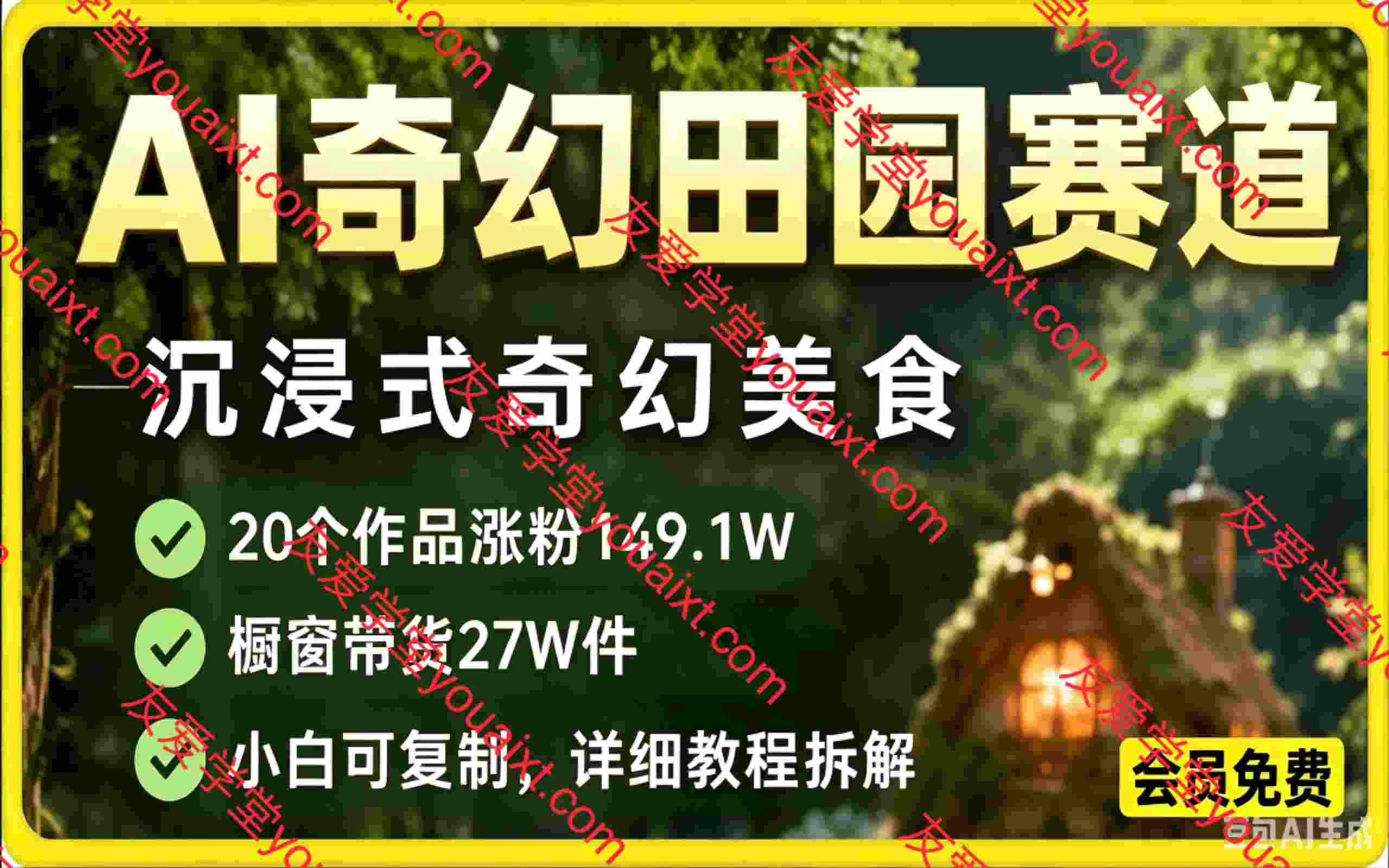 AI奇幻田园赛道,沉浸式奇幻美食,20个作品涨粉149.1W,橱窗带货27W件,小白可复制,详细教程拆解