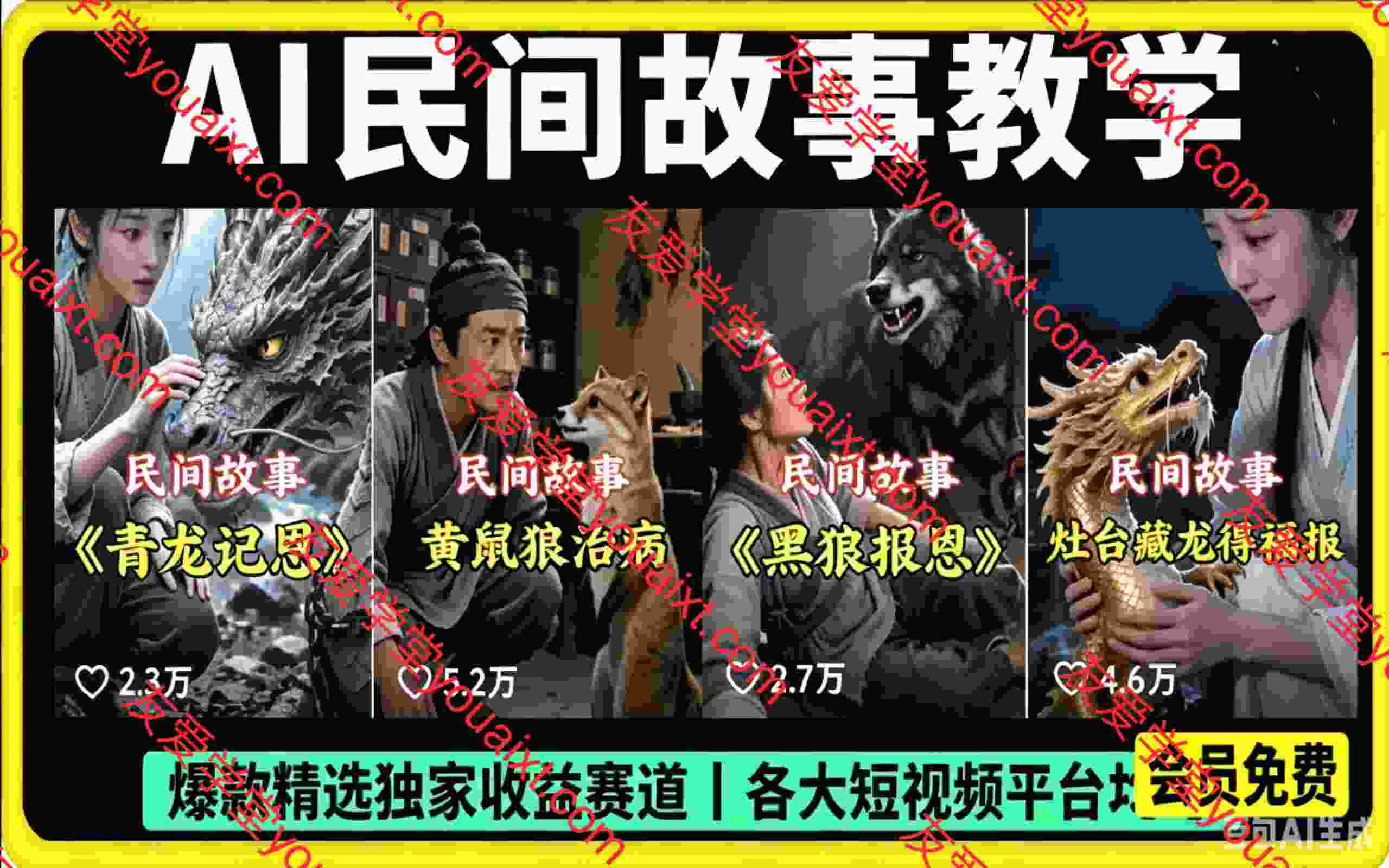 AI民间故事教学,爆款精选独家收益赛道丨各大短视频平台均可