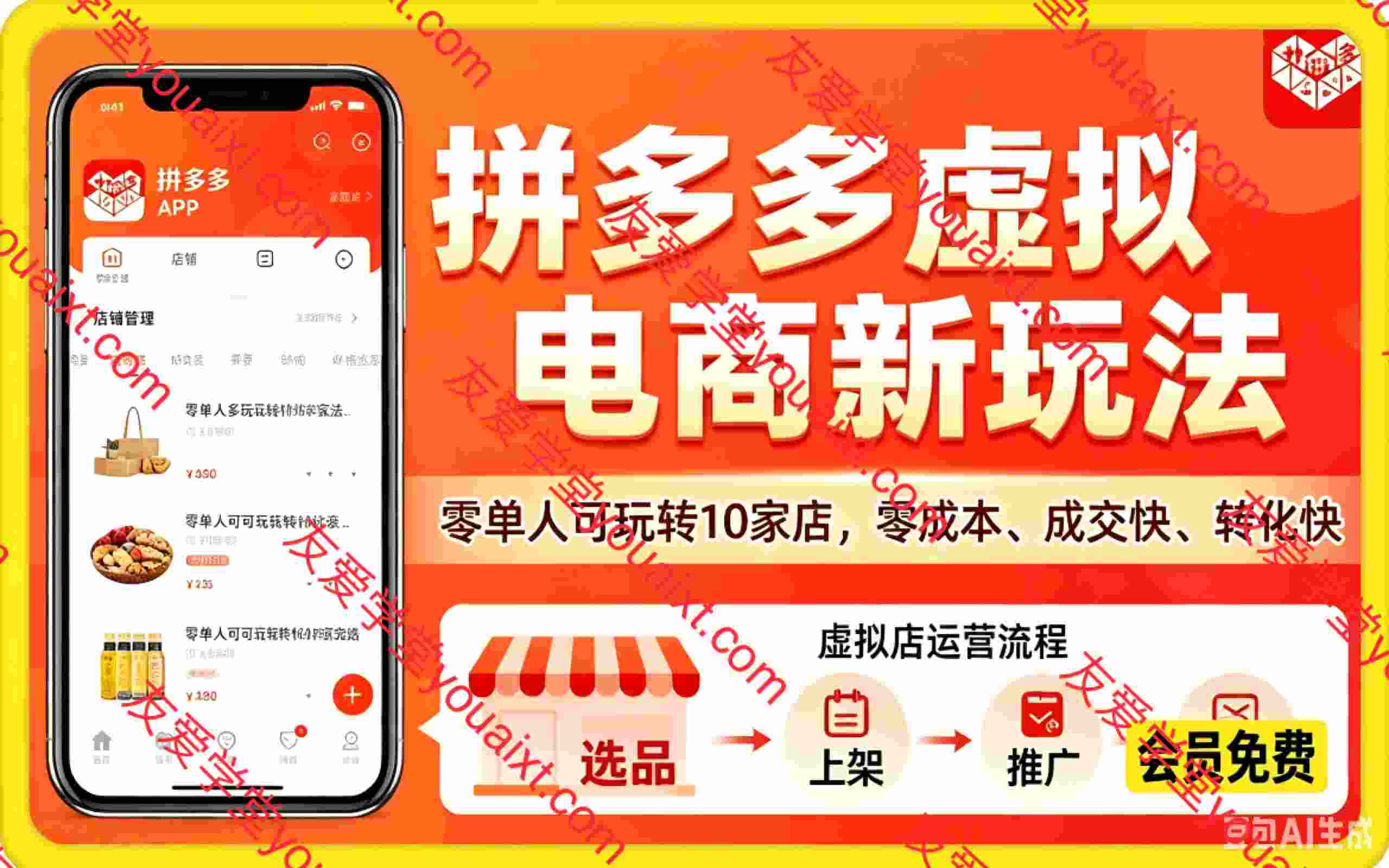 拼多多虚拟电商新玩法，单人可玩转10家店，零成本、成交快、转化快，单店单日盈利300+