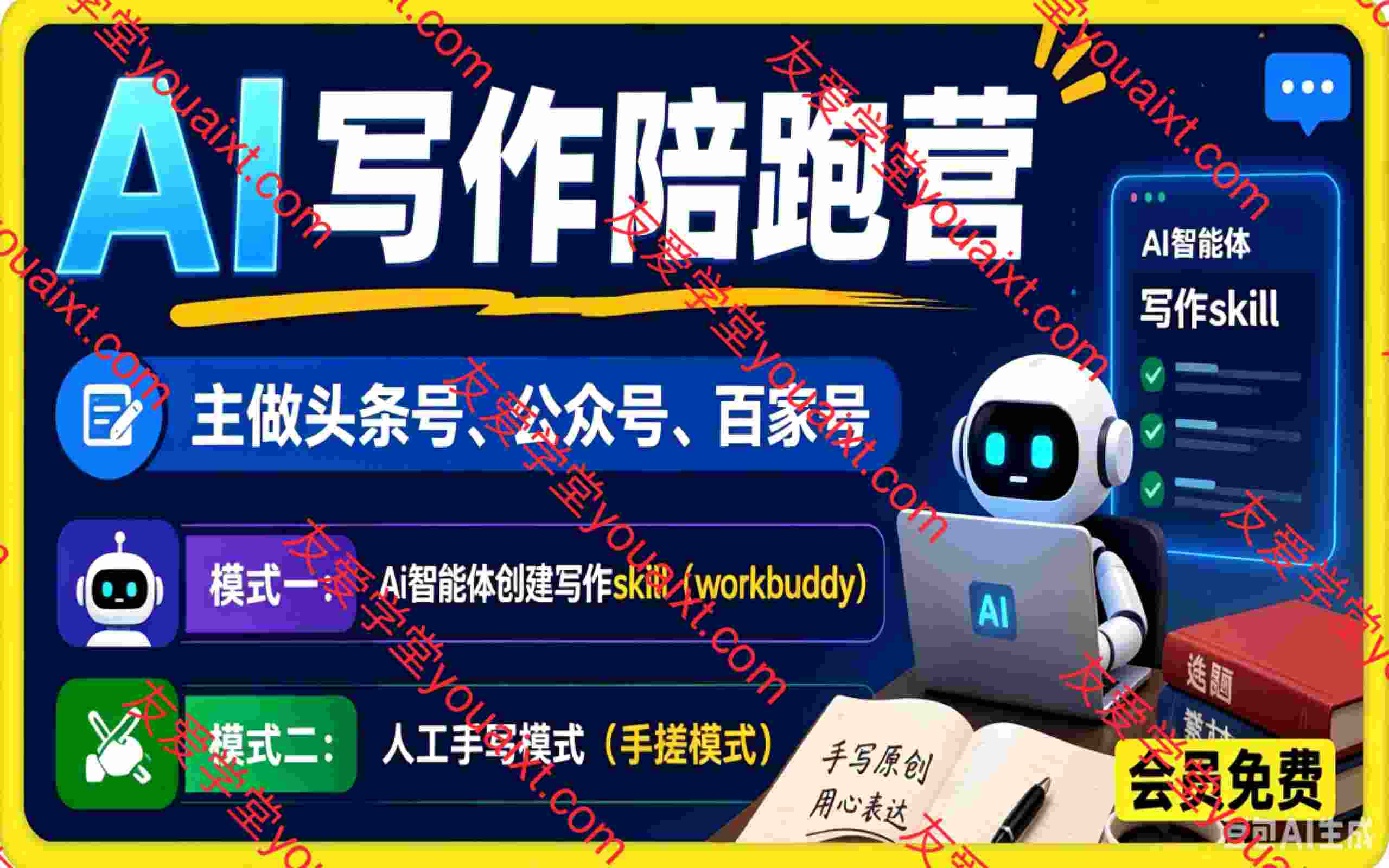 AI写作陪跑营3.0,Ai智能体创建写作skill(workbuddy)+人工手写模式(手搓模式
